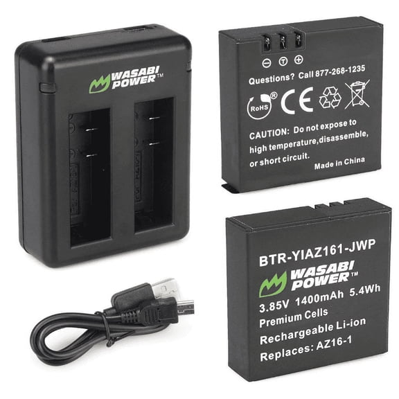 Wasabi Power Battery (2-Pack) and Dual Charger for Xiaomi YI 4K Camera and YI AZ16-1