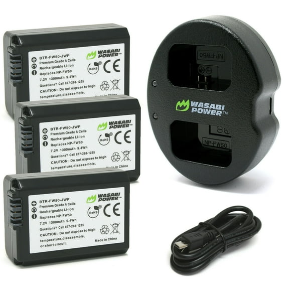 Wasabi Power Battery (3-Pack) and Dual Charger for Sony NP-FW50
