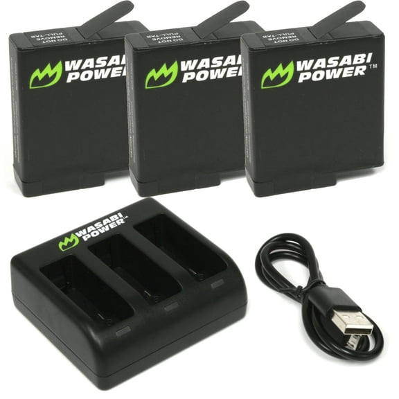 Wasabi Power Battery (3-Pack) and Triple Charger for GoPro HERO7 Black, HERO6, HERO5