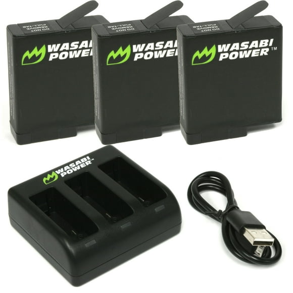 Wasabi Power Battery (3-Pack) and Triple Charger for GoPro HERO7 Black, HERO6, HERO5