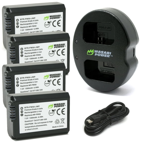 Wasabi Power Battery (4-Pack) and Dual USB Charger by Sony NP-FW50