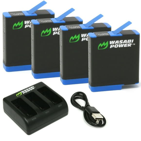 Wasabi Power Battery (4-Pack) and Triple Charger for GoPro HERO8 Black (Compatible with HERO7, HERO6, HERO5)