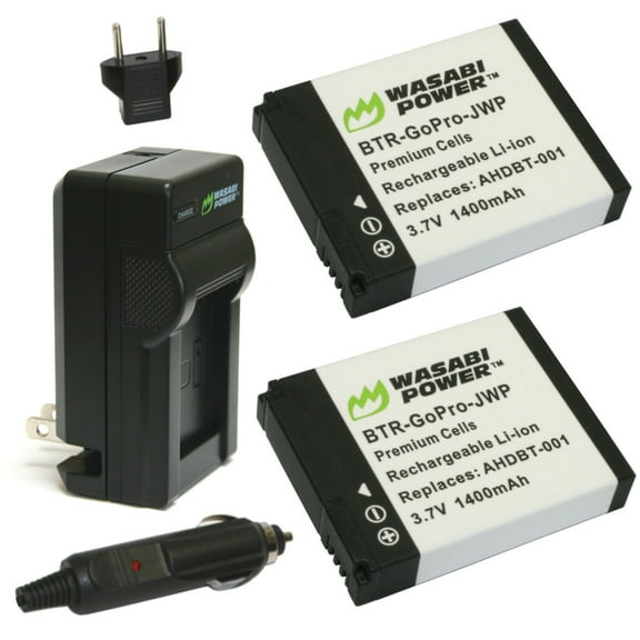 Wasabi Power KIT-BTR-GoPro-LCH-GoPro-01Battery and Charger, Black and White, 2 Per Pack