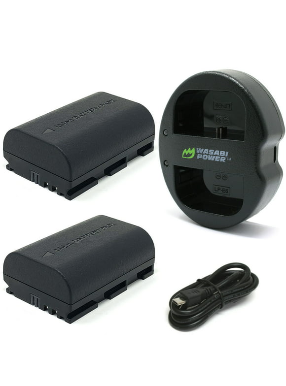Wasabi Power LP-E6, LP-E6N Battery (2-Pack) & Dual USB Charger for Canon EOS 5D Mark II/III/IV, 5DS, 5DS R, 6D, 6D Mark II, 7D, 7D Mark II, 70D, 80D, 90D, R, R5, R6, Ra, XC10, XC15, BMPCC 4K, BMPCC 6K
