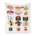 thumbnail image 1 of Wasabi Soft Flannel Fleece Throw Blanket, Funny Cartoon Sushi Characters with Various Facial Expression on Plain Backdrop, Cozy Plush for Indoor and Outdoor Use, 50" x 70", Multicolor, by Ambesonne, 1 of 5