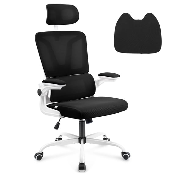 Wasait Ergonomic Office Chair Rocking Desk Chair with Lumbar Pillow Comfortable Mesh Desk Chair with Adjustable Armrests & Headrest High Back Ergonomic Chair Black