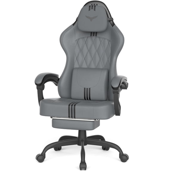 Wasait Gaming Chair With Footrest, Ergonomic Comfortable Gamer Chair For Adult, Office Computer Desk Game Chairs With Massage Lumbar Cushion and Headrest, Gray&Black