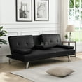 thumbnail image 1 of Wasait Sofa Bed with Armrest two holders  WOOD FRAME, STAINLESS LEG, FUTON BROWN  PVC,DARK BROWN, 1 of 9