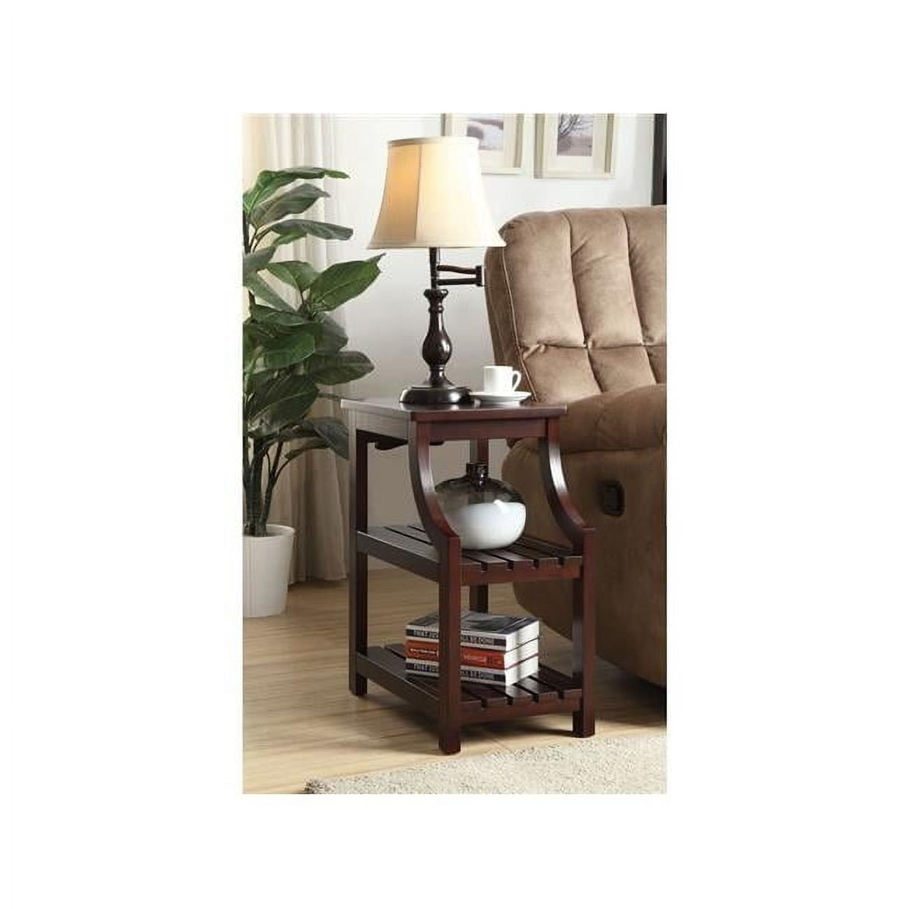 Espresso 24'' Tall 2-Shelf Wooden Side Table with USB