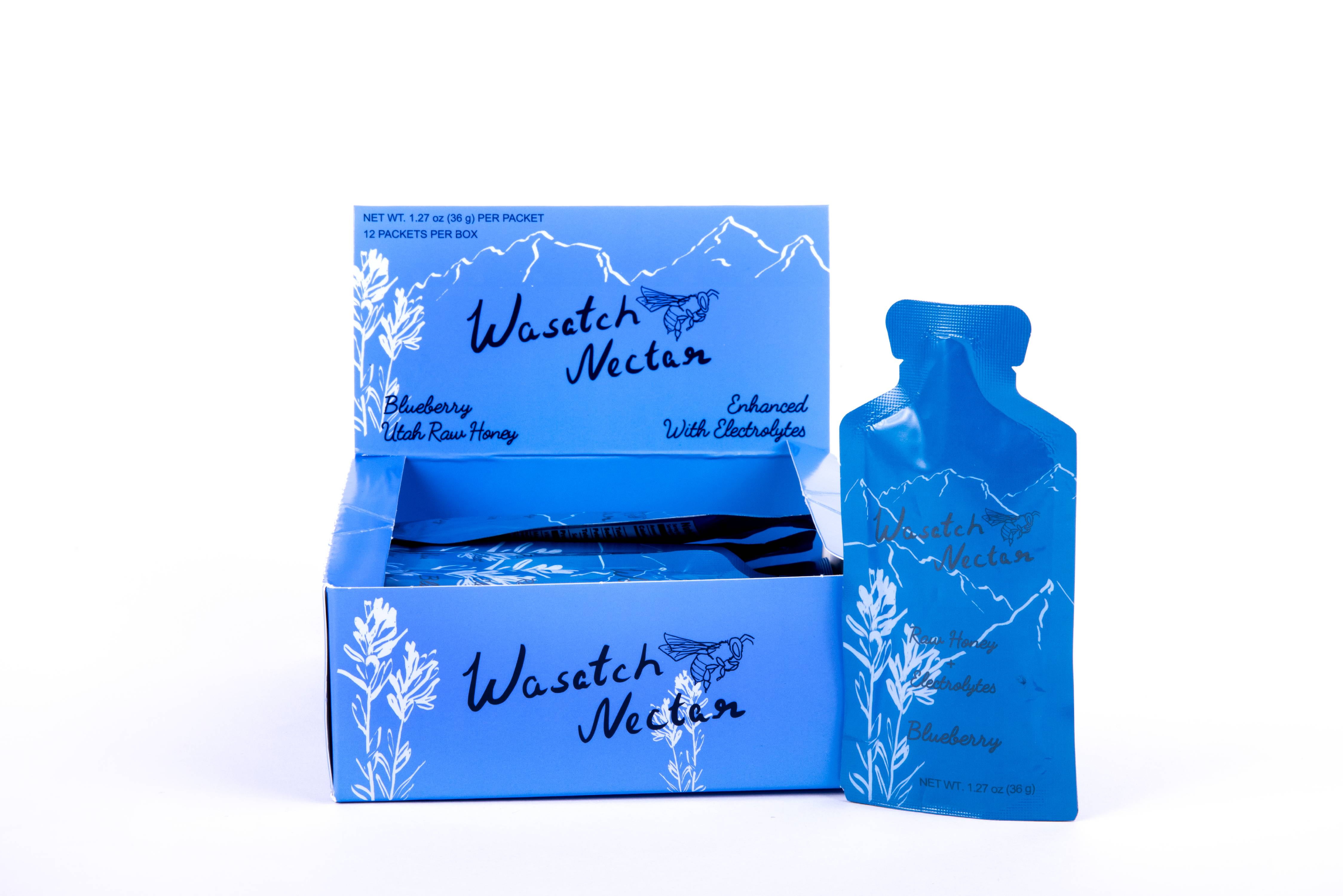 Wasatch Nectar Blueberry Flavor - Honey - for Runners, Cyclists, and Active Sports - 1.27oz (12pk)