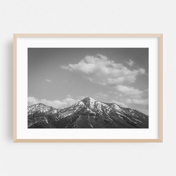 Wasatch Range 01 B&W - Orem Utah Photography Black and White Mountain Nature Landscape Scenic Snow Winter Oak Framed Wall Art Print 5 x 7 inches