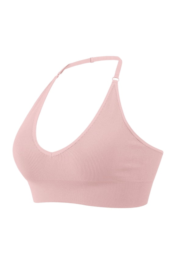 Halterneck Sports Bra Sports Bras for Women Backless Deep V Neck Sports Bustier Padded Gym Push Up Bra Backless Adjustable Straps Pink M