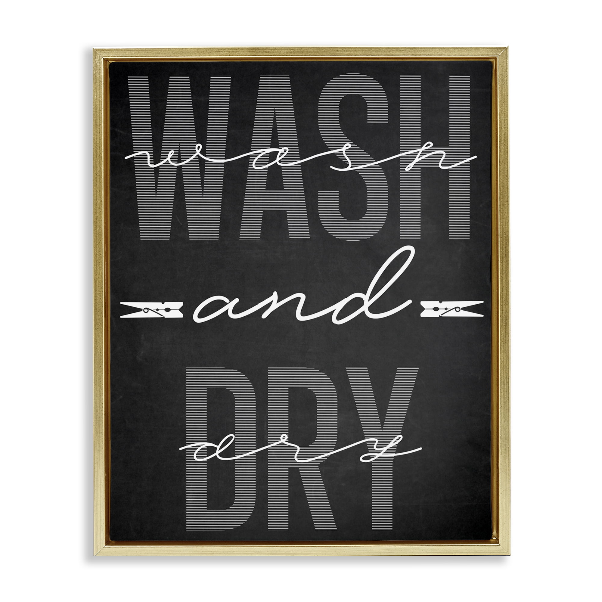 Wash And Dry Black Minimal Gold Framed Floater Canvas Wall Art, design by Marcus Prime