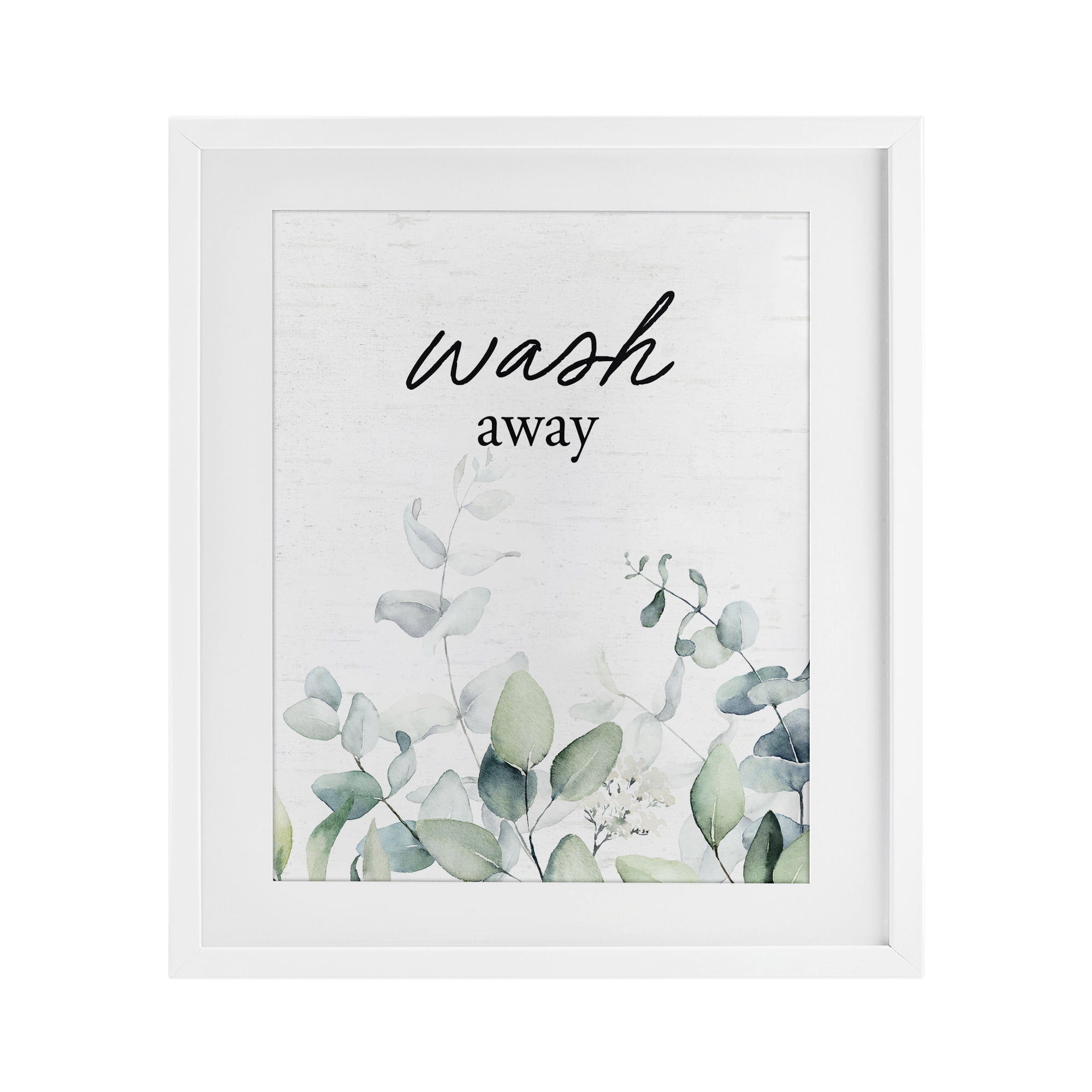 Wash Away Eucalyptus White Framed Print Under Glass, design by Lettered and Lined
