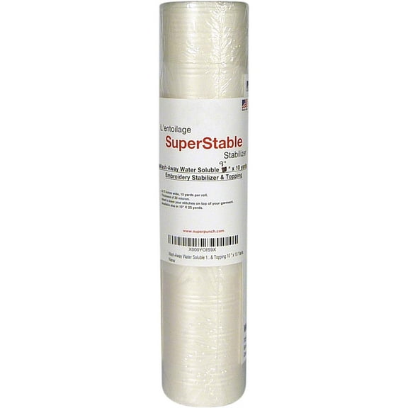 Wash-Away Water Soluble Stabilizer 9 inch x 10 Yard Roll. SuperStable Embroidery Stabilizer & Topping