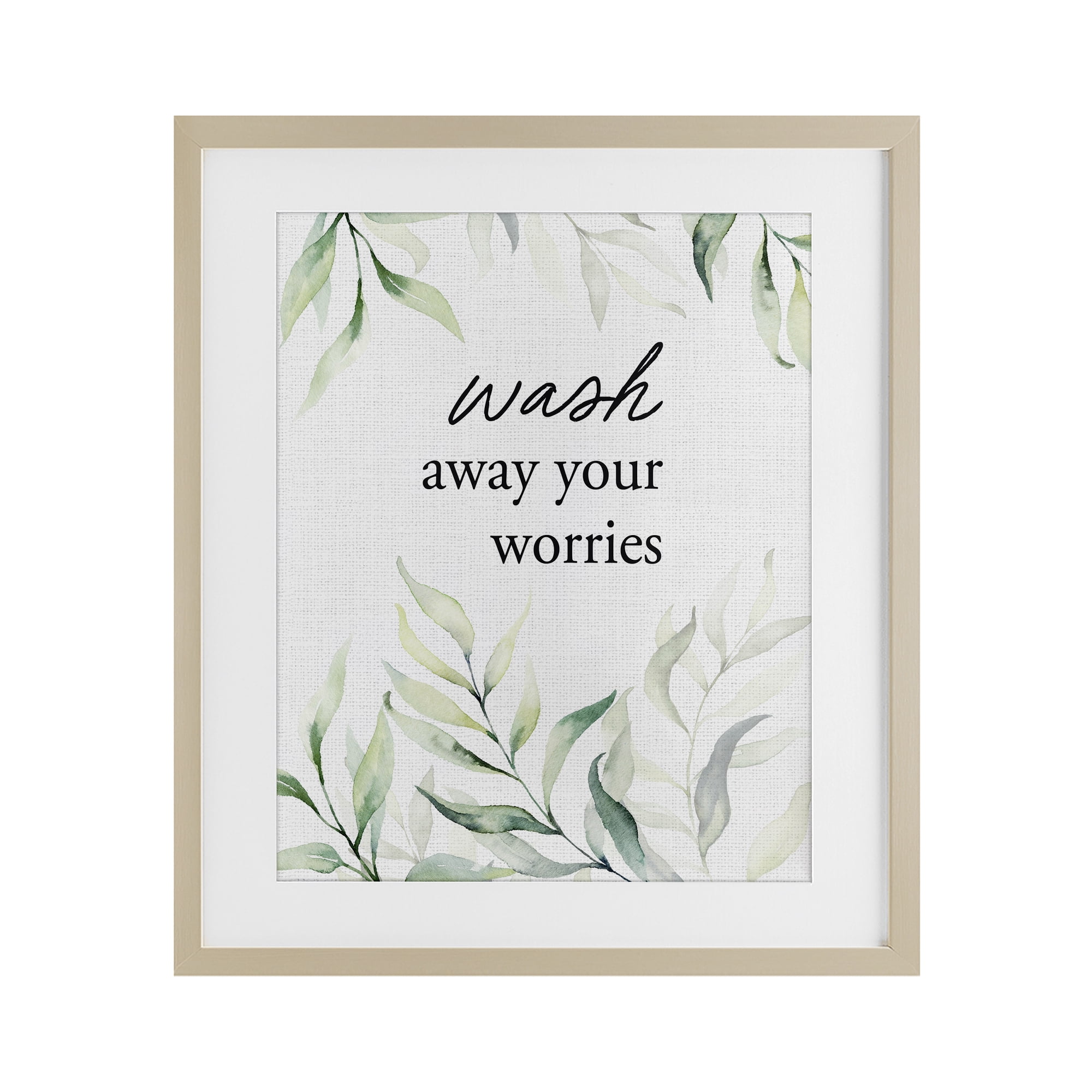 Wash Away Worries Greenery Birch Framed Print Under Glass, design by Lettered and Lined