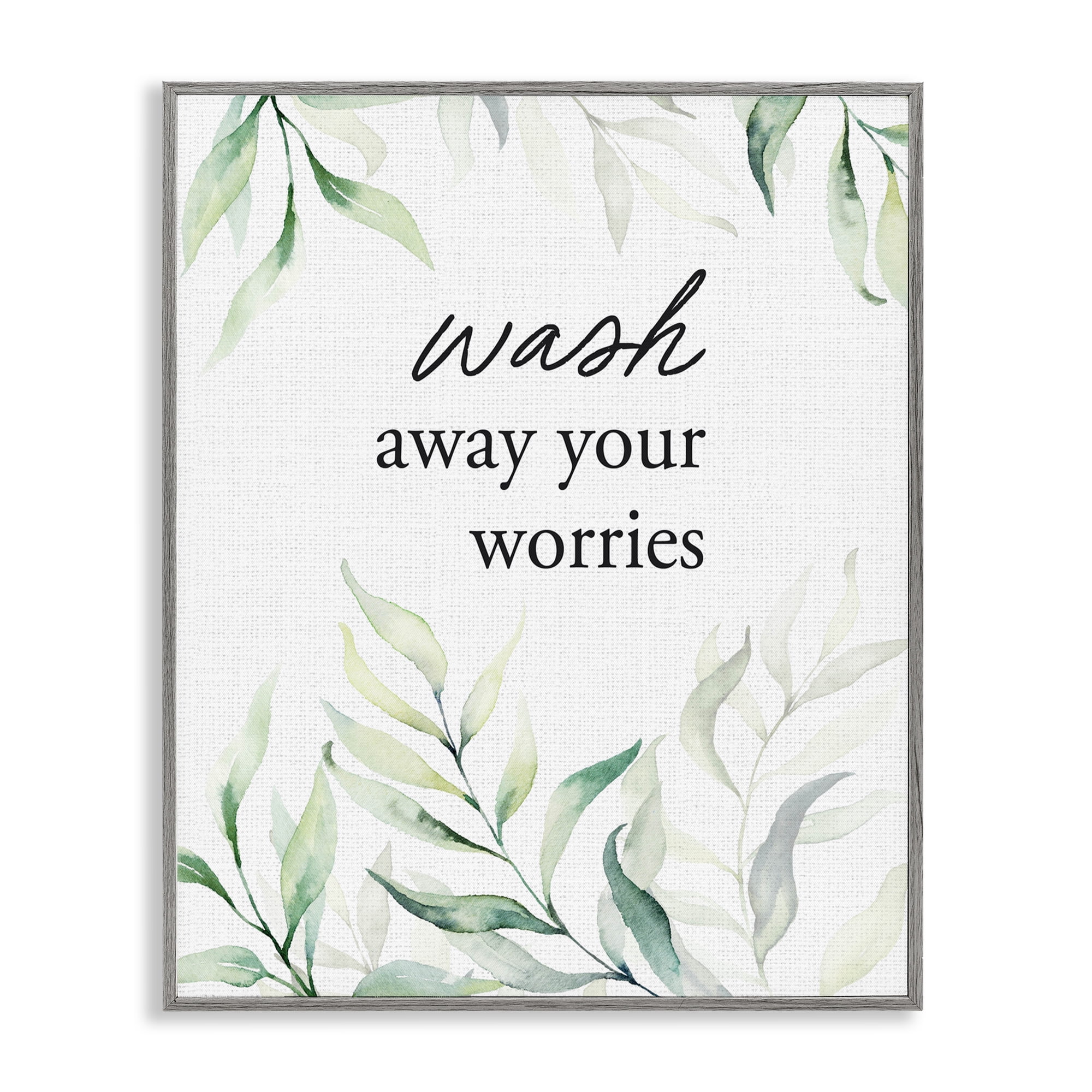 Wash Away Worries Greenery Gray Framed Giclee Art, design by Lettered and Lined