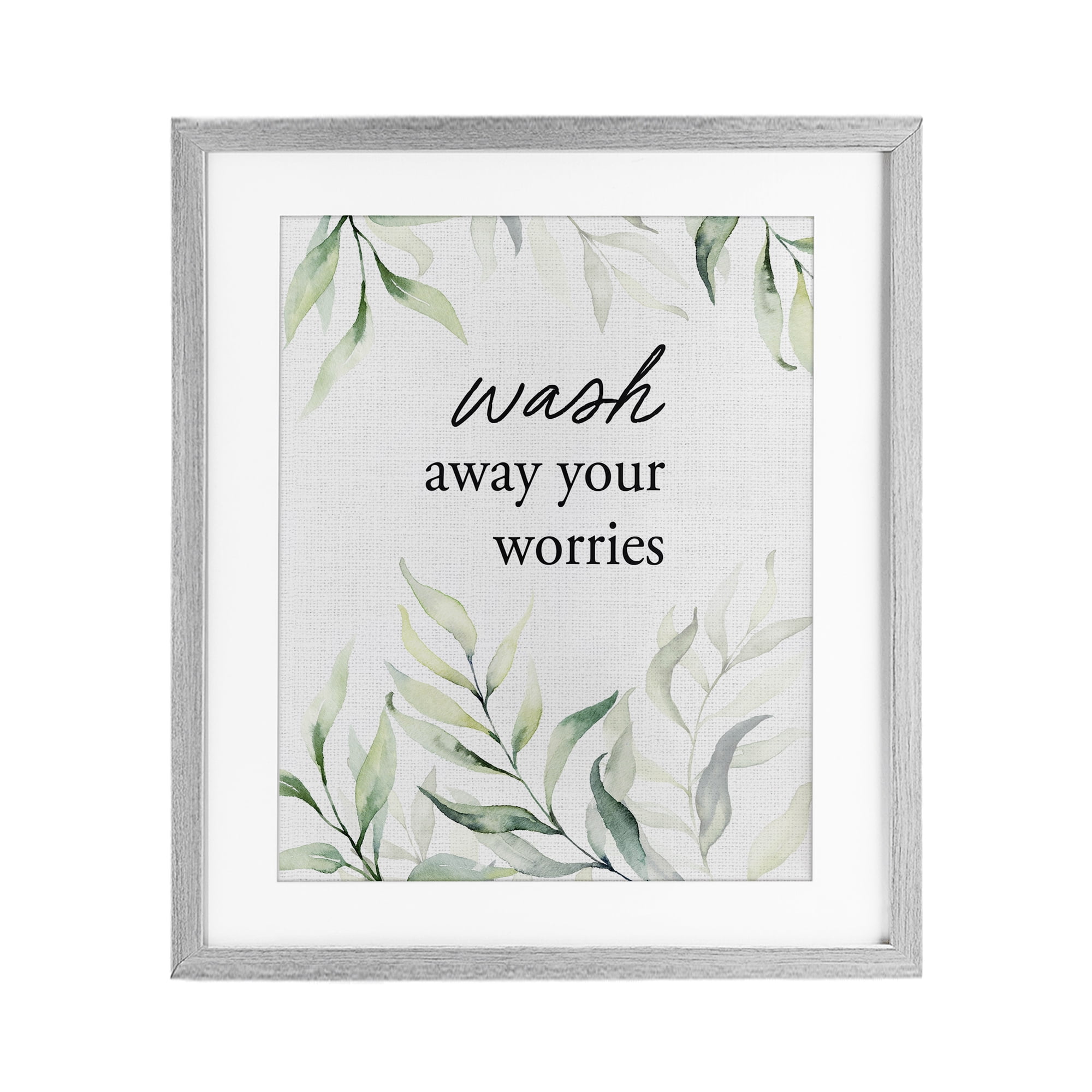 Wash Away Worries Greenery Gray Framed Print Under Glass, design by Lettered and Lined