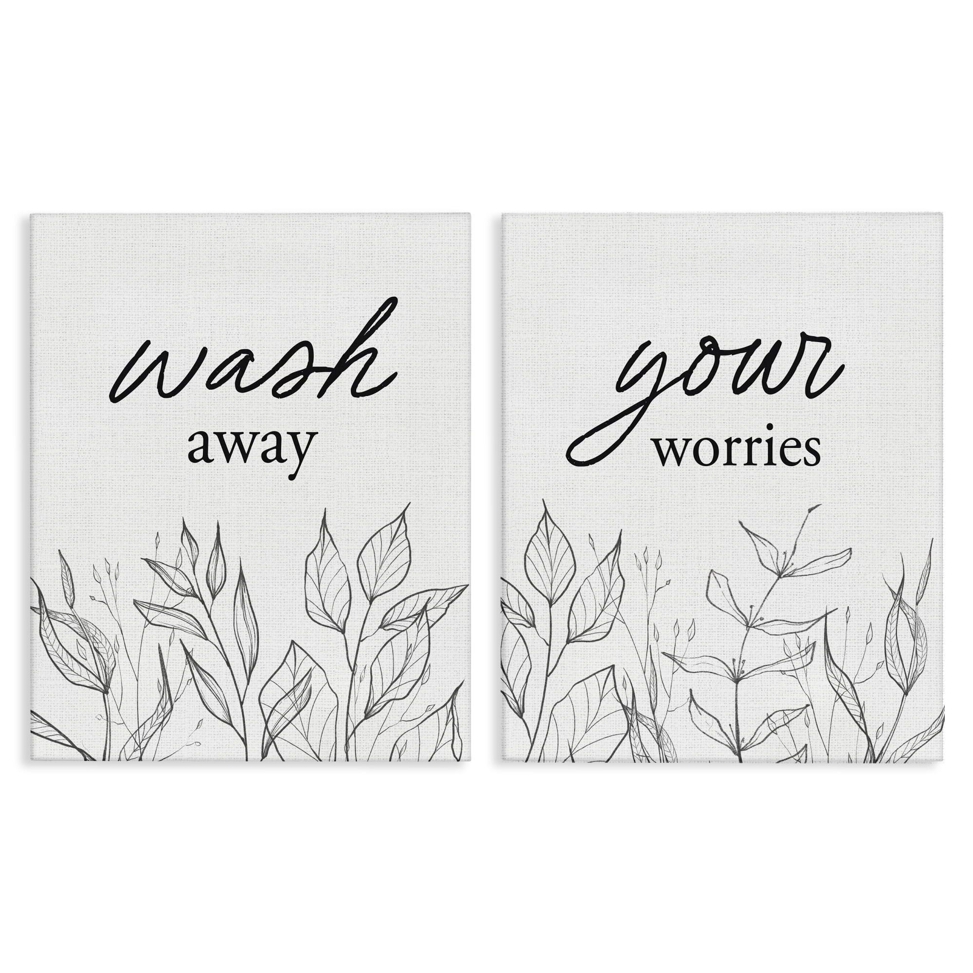 Wash Away Worries Minimalist Leaves 2 Piece Canvas Wall Art Set, design by Lettered and Lined