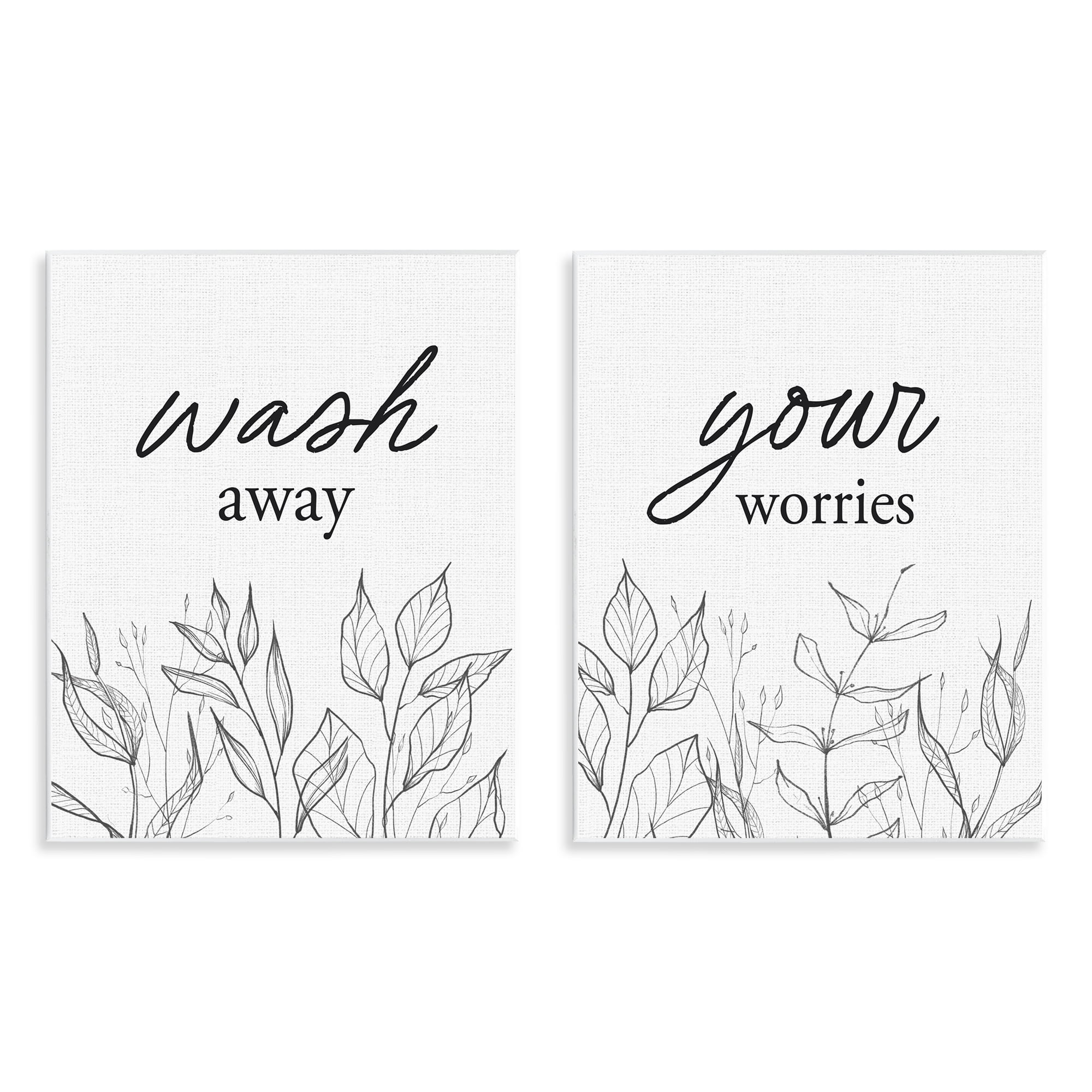 Wash Away Worries Minimalist Leaves 2 Piece Wall Plaque Art Set, design by Lettered and Lined