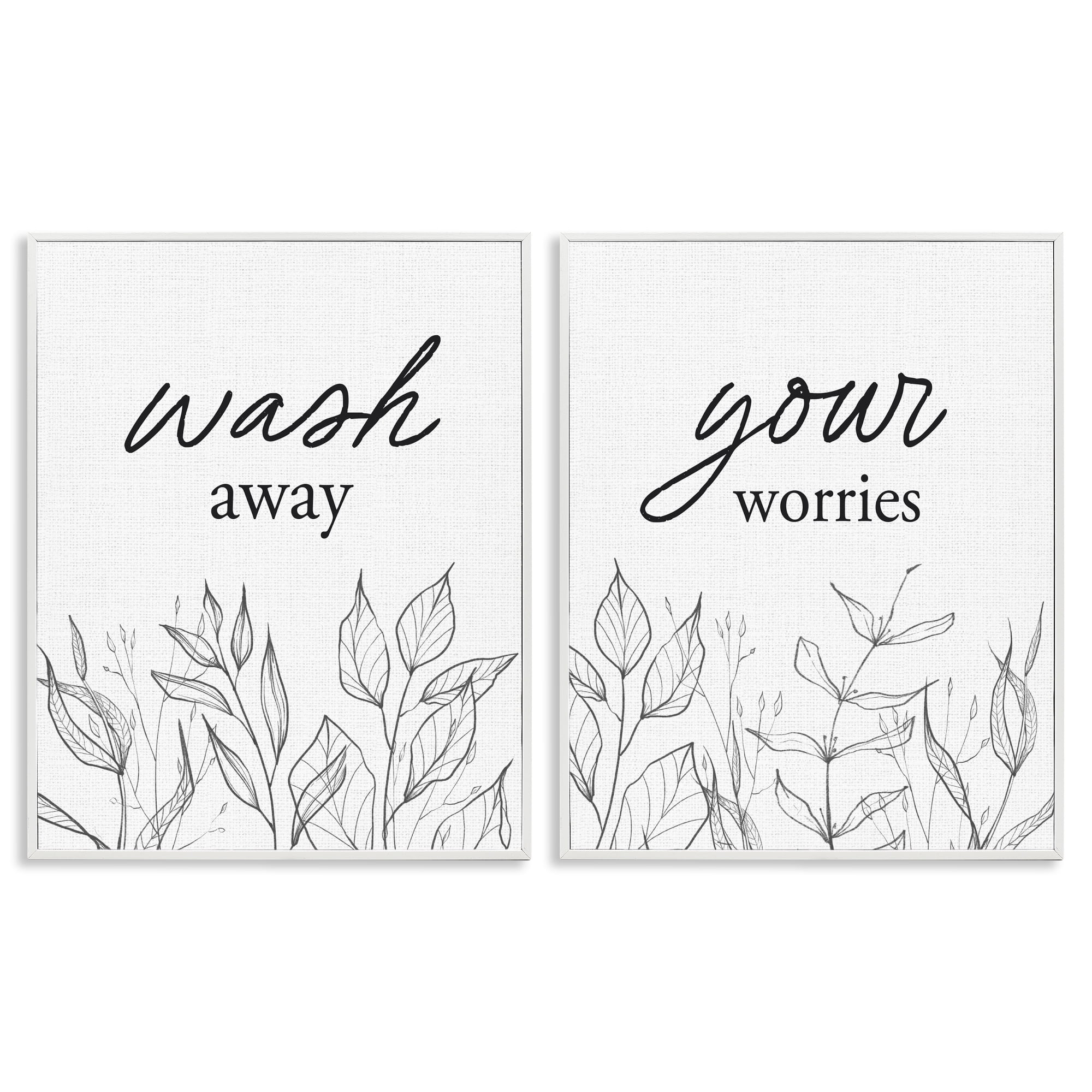 Wash Away Worries Minimalist Leaves 2 Piece White Framed Giclee Art Set, design by Lettered and Lined