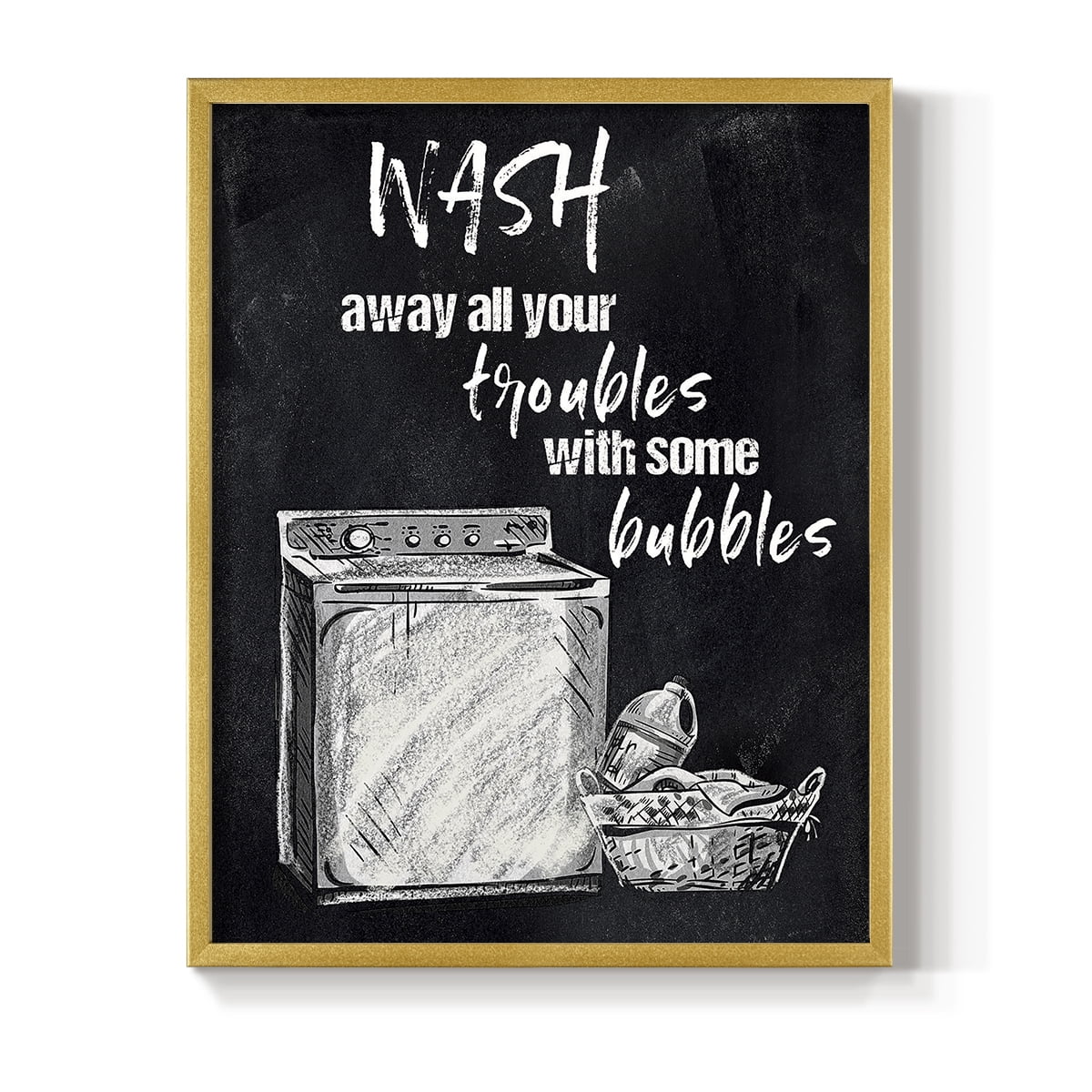 Wash Away Your Troubles Framed Print in Gold Solid Wood 11 x 14 Framed Print