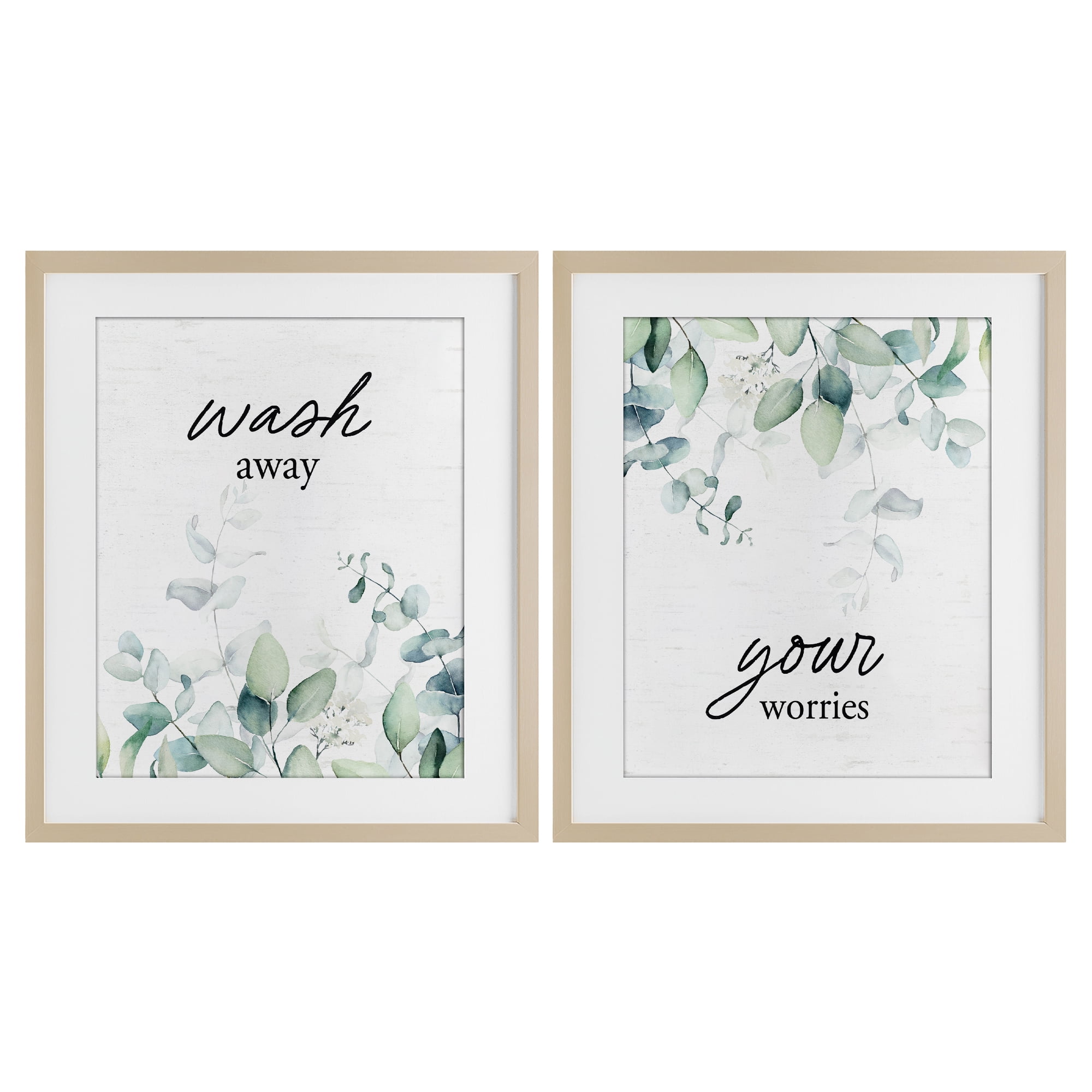 Wash Away Your Worries Leaves 2 Piece Birch Framed Print Under Glass Set, design by Lettered and Lined