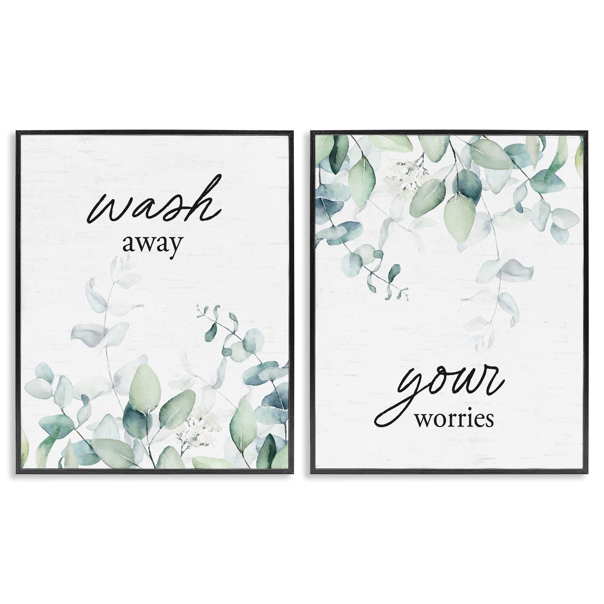 Wash Away Your Worries Leaves 2 Piece Black Framed Giclee Art Set, design by Lettered and Lined