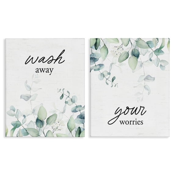 Stupell Industries Scandinavian Wash Away Your Worries Leaves 2pc Canvas Art Set, 16 x 20 each, by Lettered and Lined