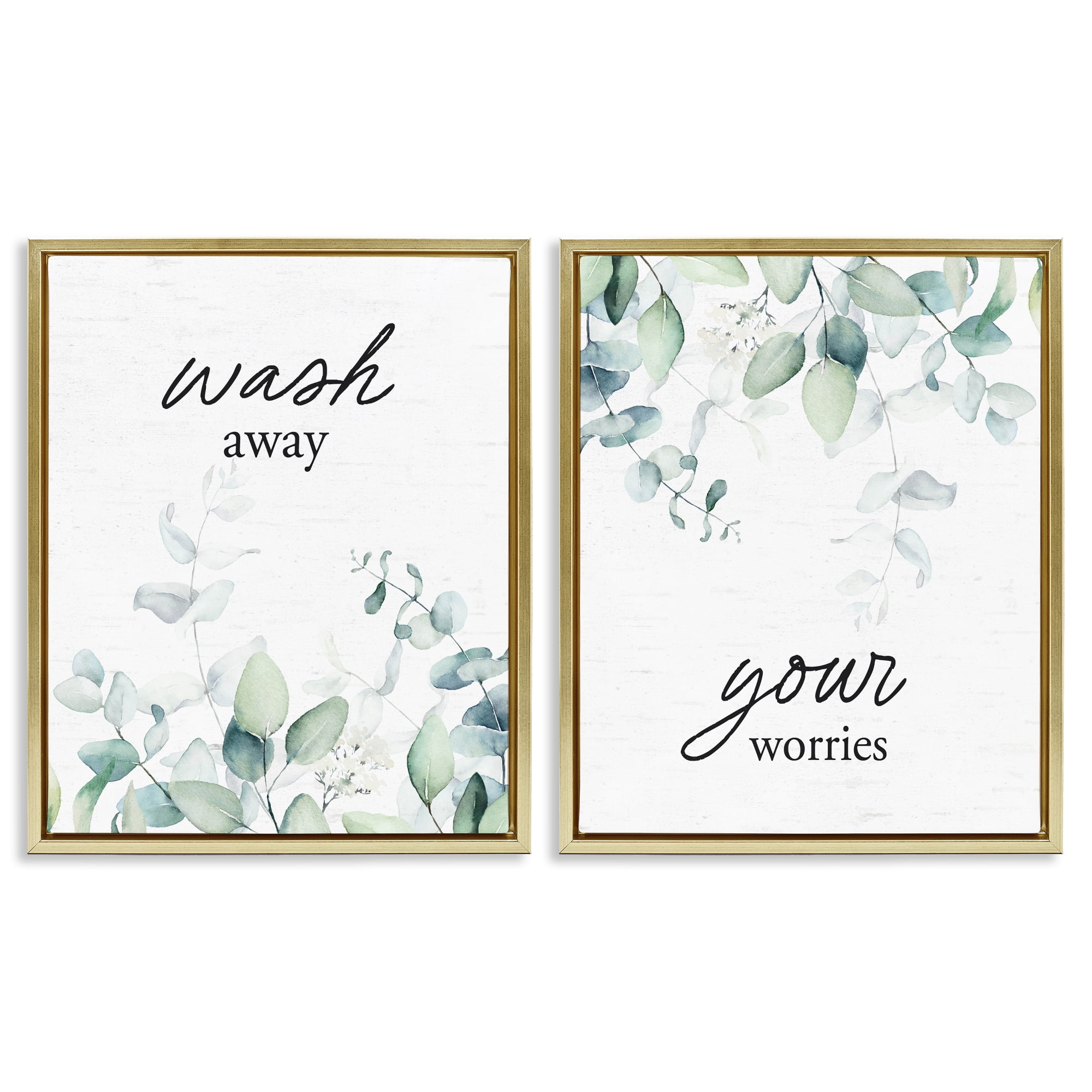 Wash Away Your Worries Leaves 2 Piece Gold Framed Floater Canvas Set, design by Lettered and Lined