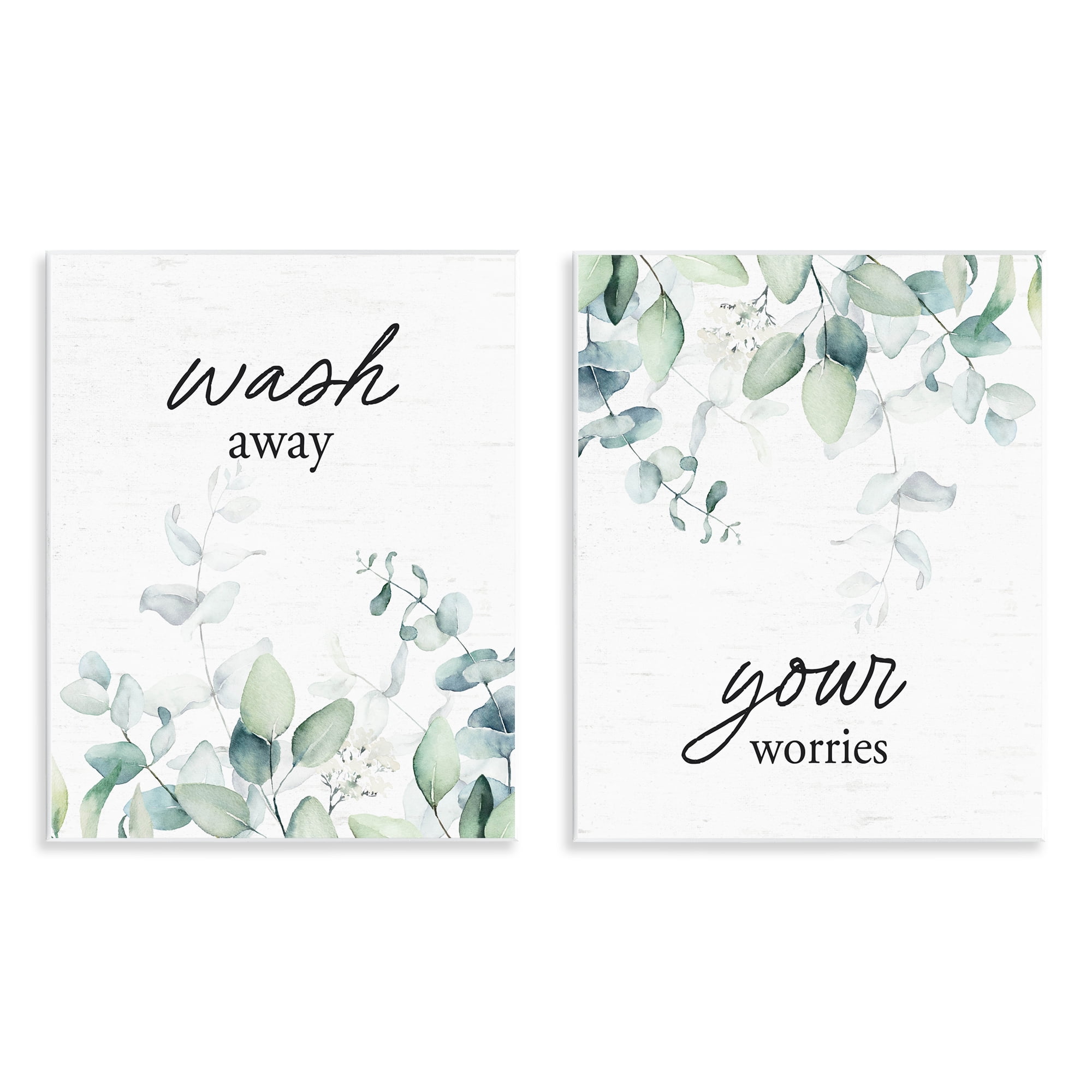Wash Away Your Worries Leaves 2 Piece Wall Plaque Art Set, design by Lettered and Lined