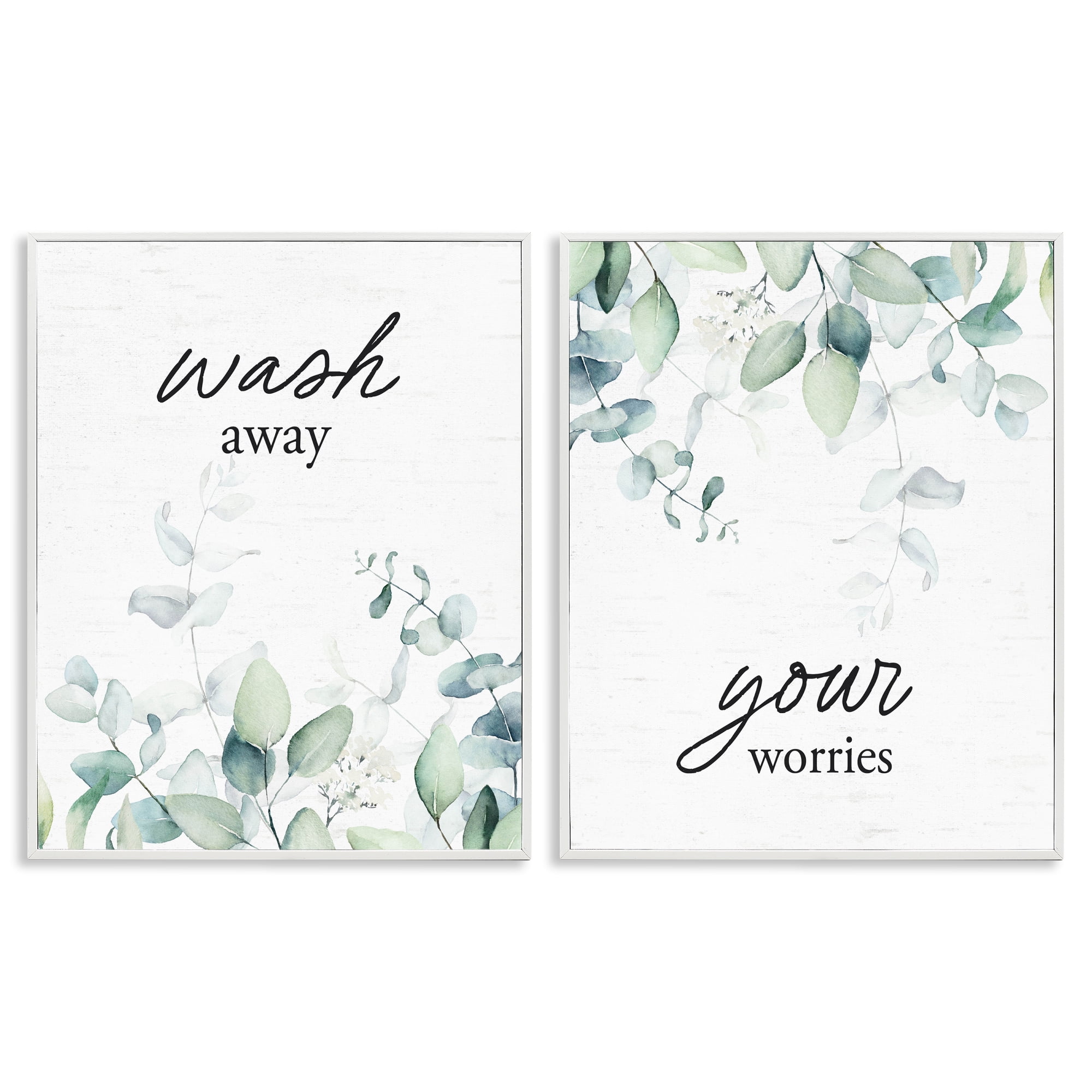 Wash Away Your Worries Leaves 2 Piece White Framed Giclee Art Set, design by Lettered and Lined