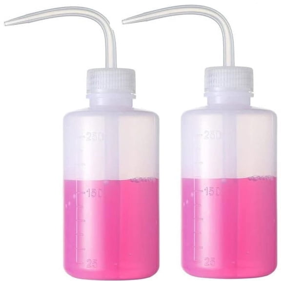 Wash Bottle 250mL / 8 oz (Pack of 2) LDPE Narrow-Mouth - Squeeze Bottle - (For pets, veterinary, liquid dispenser, water transfer) by BioRx Sponix