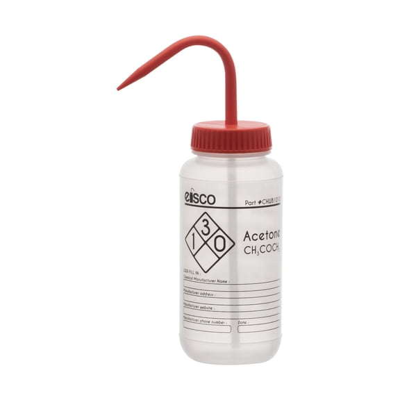 Wash Bottle for Acetone, 500ml - Labeled with Chemical Information & Safety Information (1 Color) - Wide Mouth, Self Venting, Low Density Polyethylene - Performance Plastics by Eisco Labs