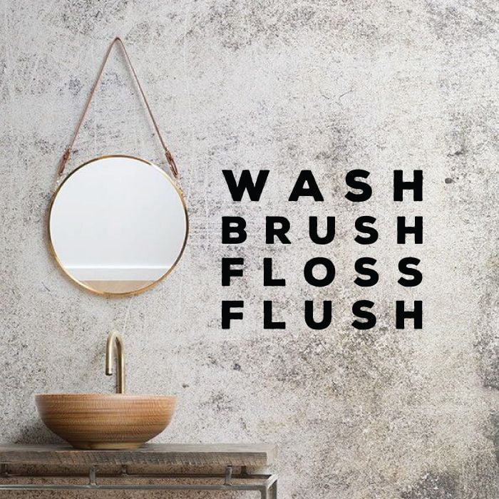 Wash Brush Floss Flush - Bathroom Quotes Vinyl Wall Art Sticker Decal ...