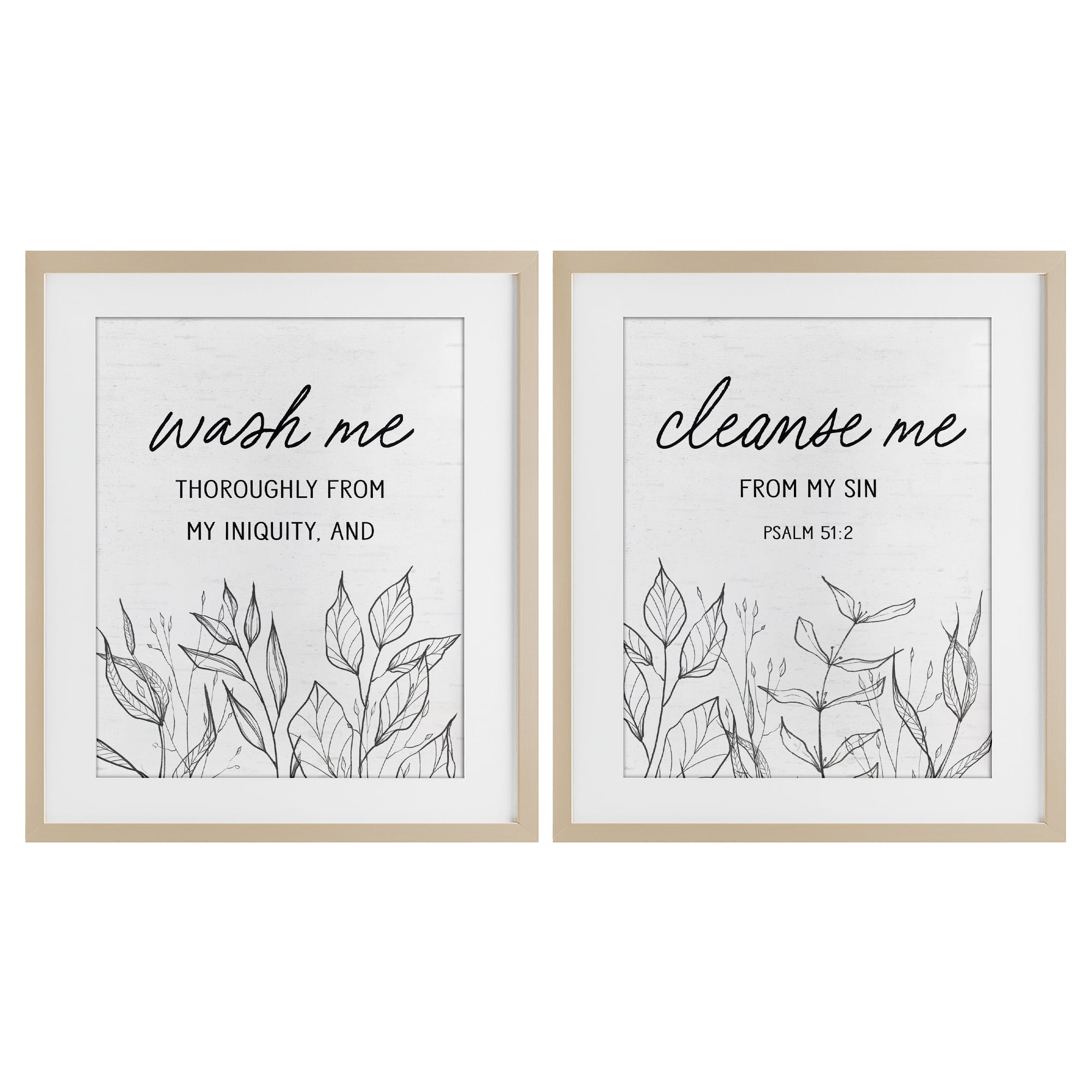 Wash & Cleanse Me Scripture 2 Piece Birch Framed Print Under Glass Set, design by Lettered and Lined