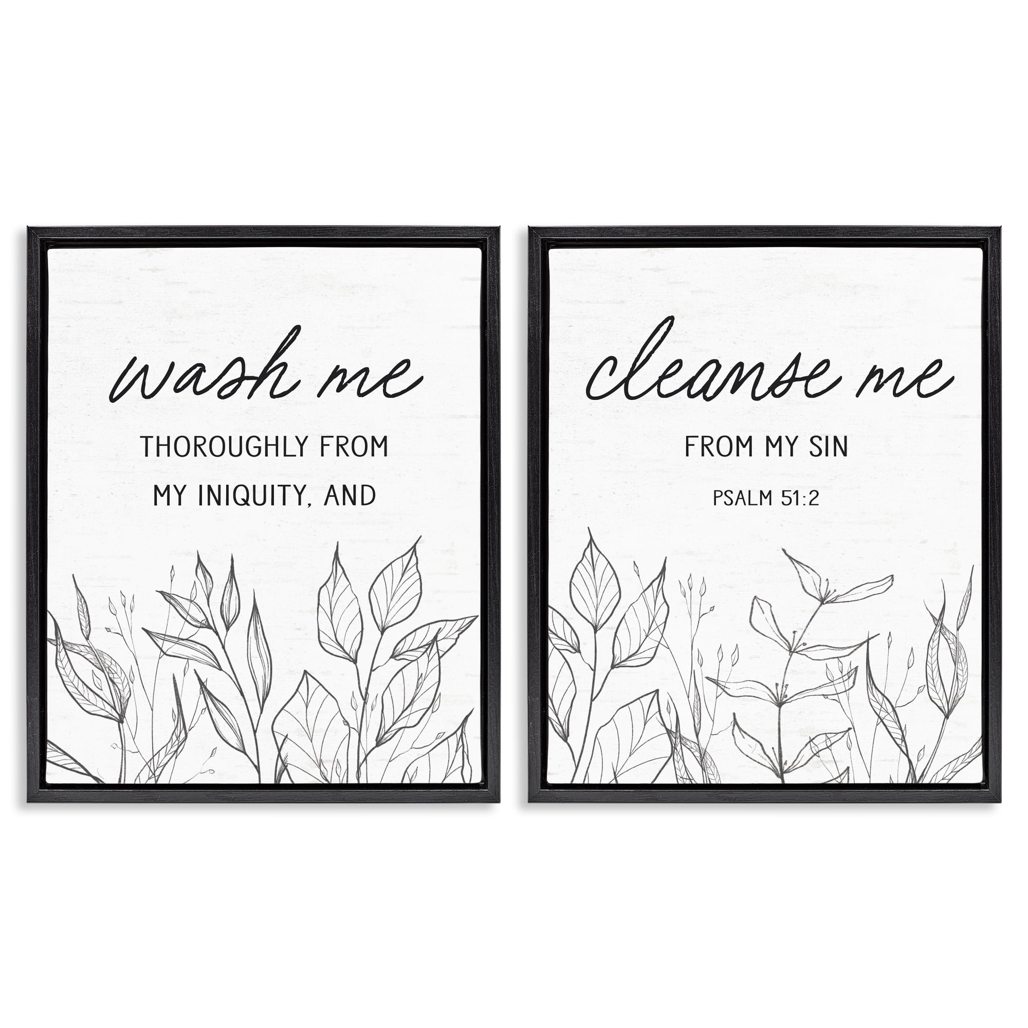 Wash & Cleanse Me Scripture 2 Piece Black Framed Floater Canvas Set, design by Lettered and Lined