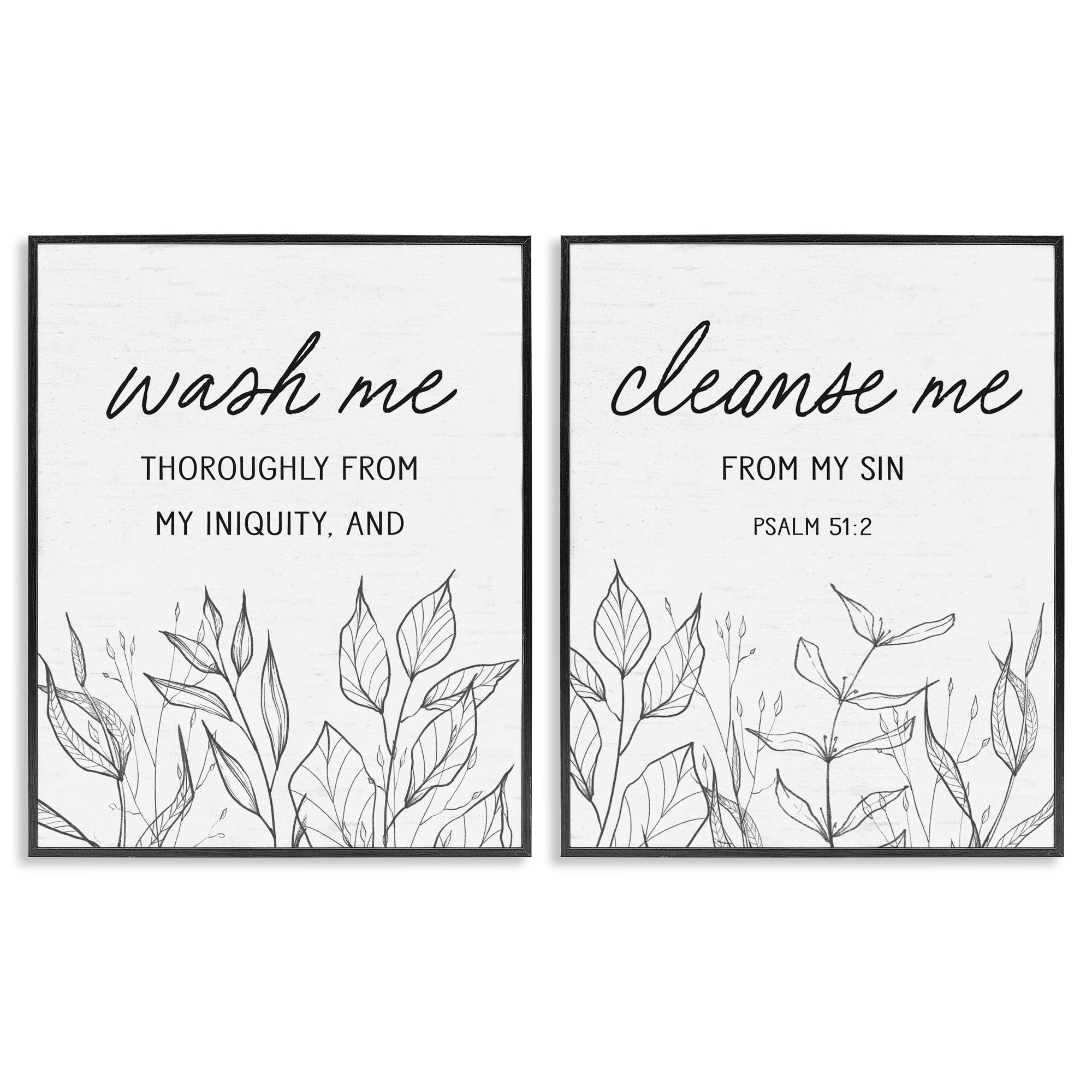 Wash & Cleanse Me Scripture 2 Piece Black Framed Giclee Art Set, design by Lettered and Lined