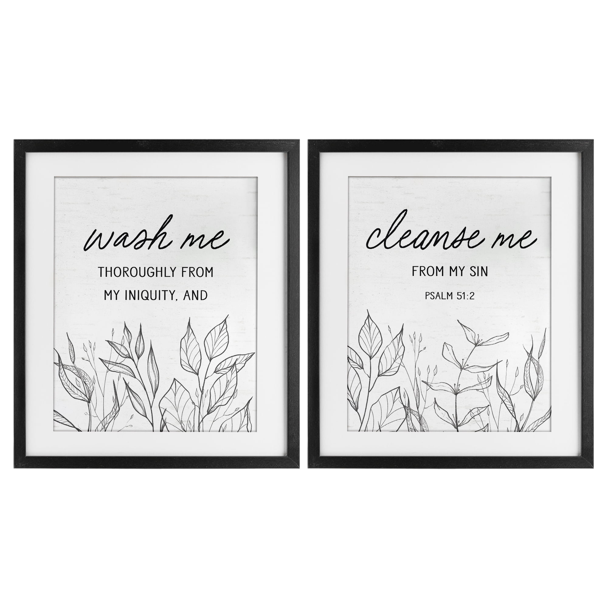 Wash & Cleanse Me Scripture 2 Piece Black Framed Print Under Glass Set, design by Lettered and Lined