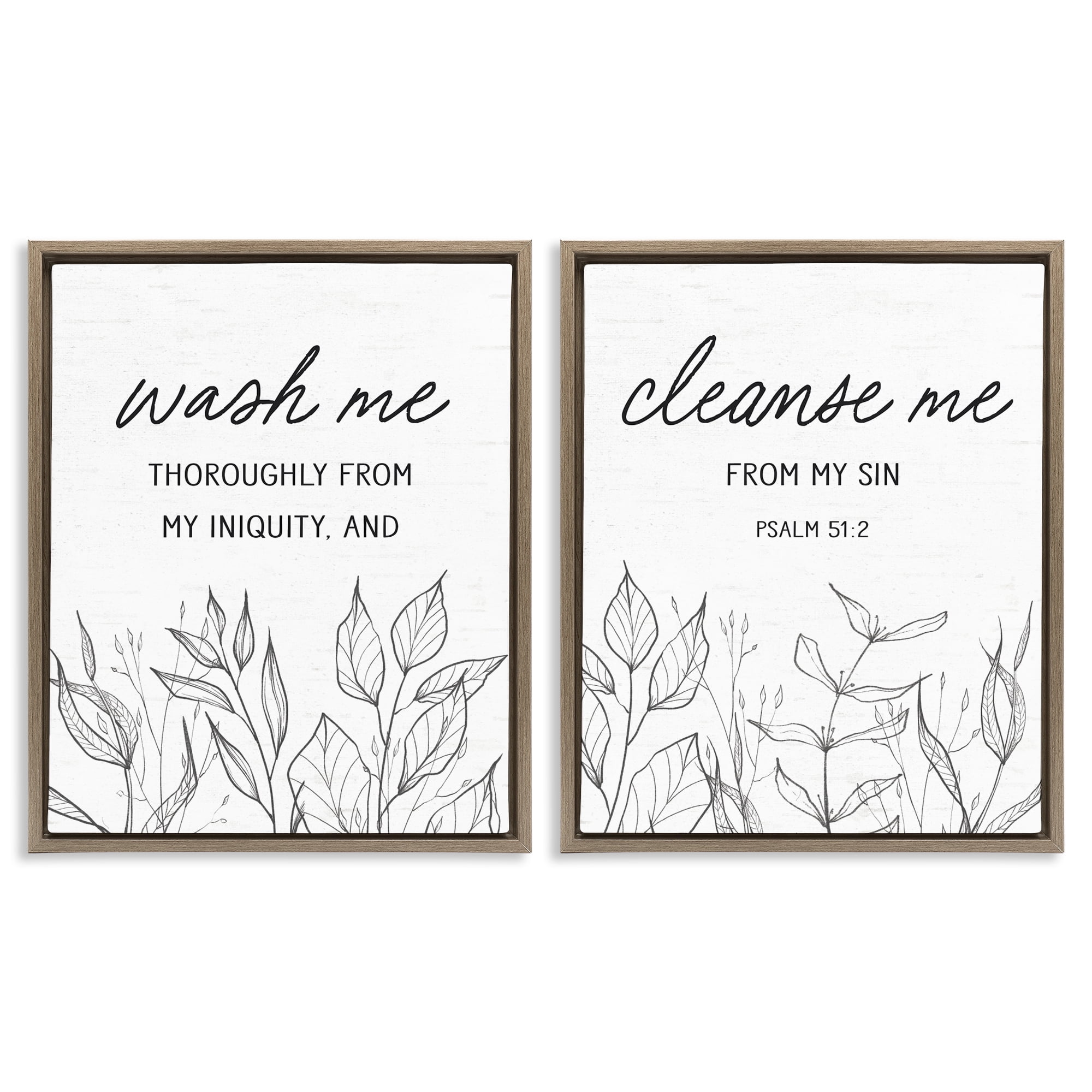 Wash & Cleanse Me Scripture 2 Piece Brown Framed Floater Canvas Set, design by Lettered and Lined