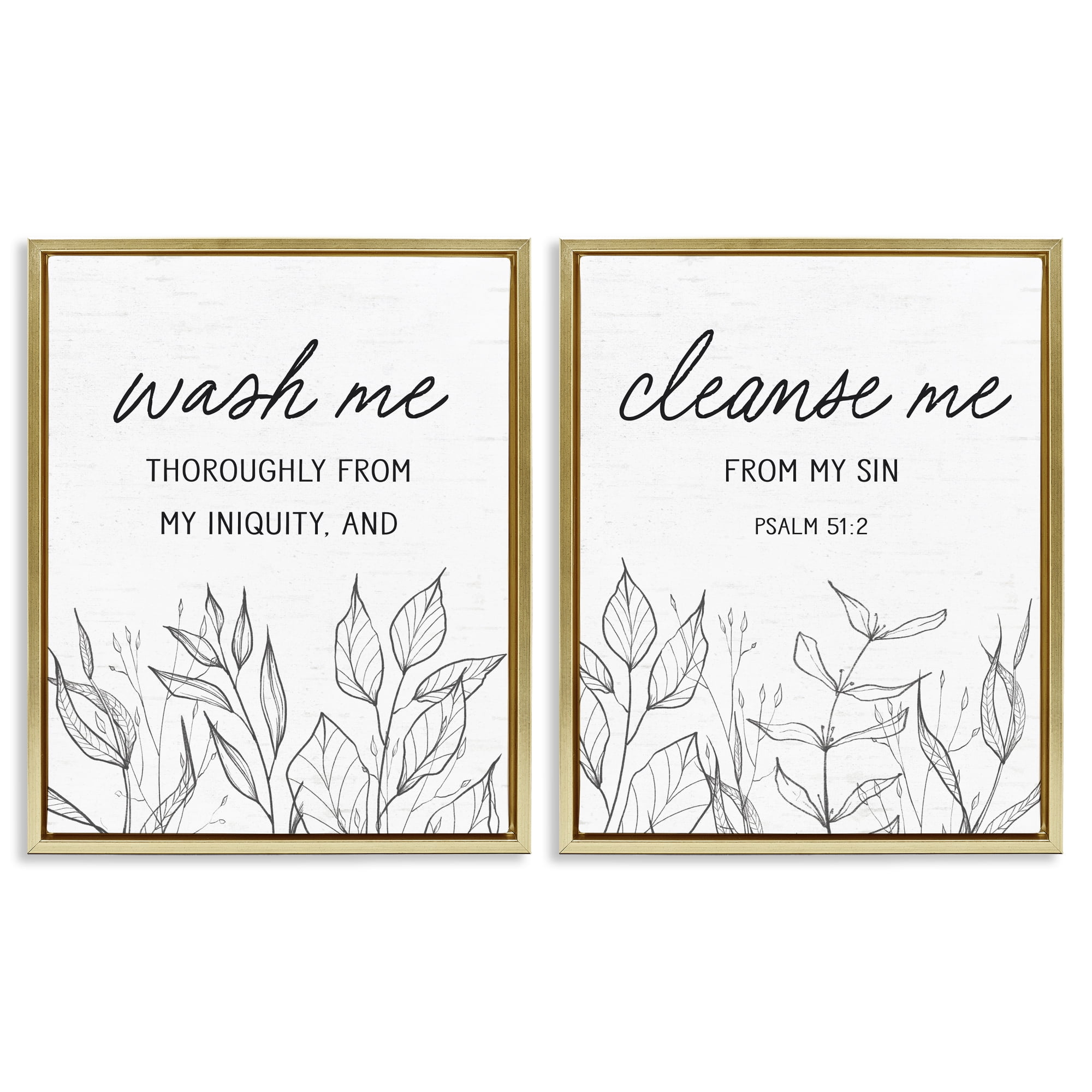 Wash & Cleanse Me Scripture 2 Piece Gold Framed Floater Canvas Set, design by Lettered and Lined