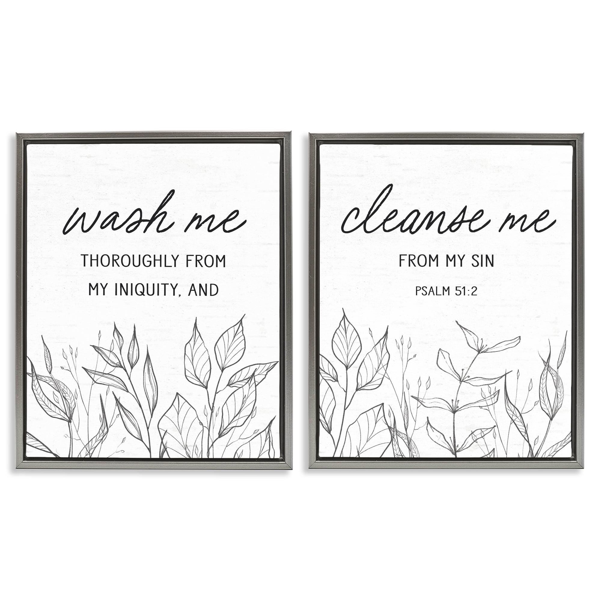 Wash & Cleanse Me Scripture 2 Piece Gray Framed Floater Canvas Set, design by Lettered and Lined