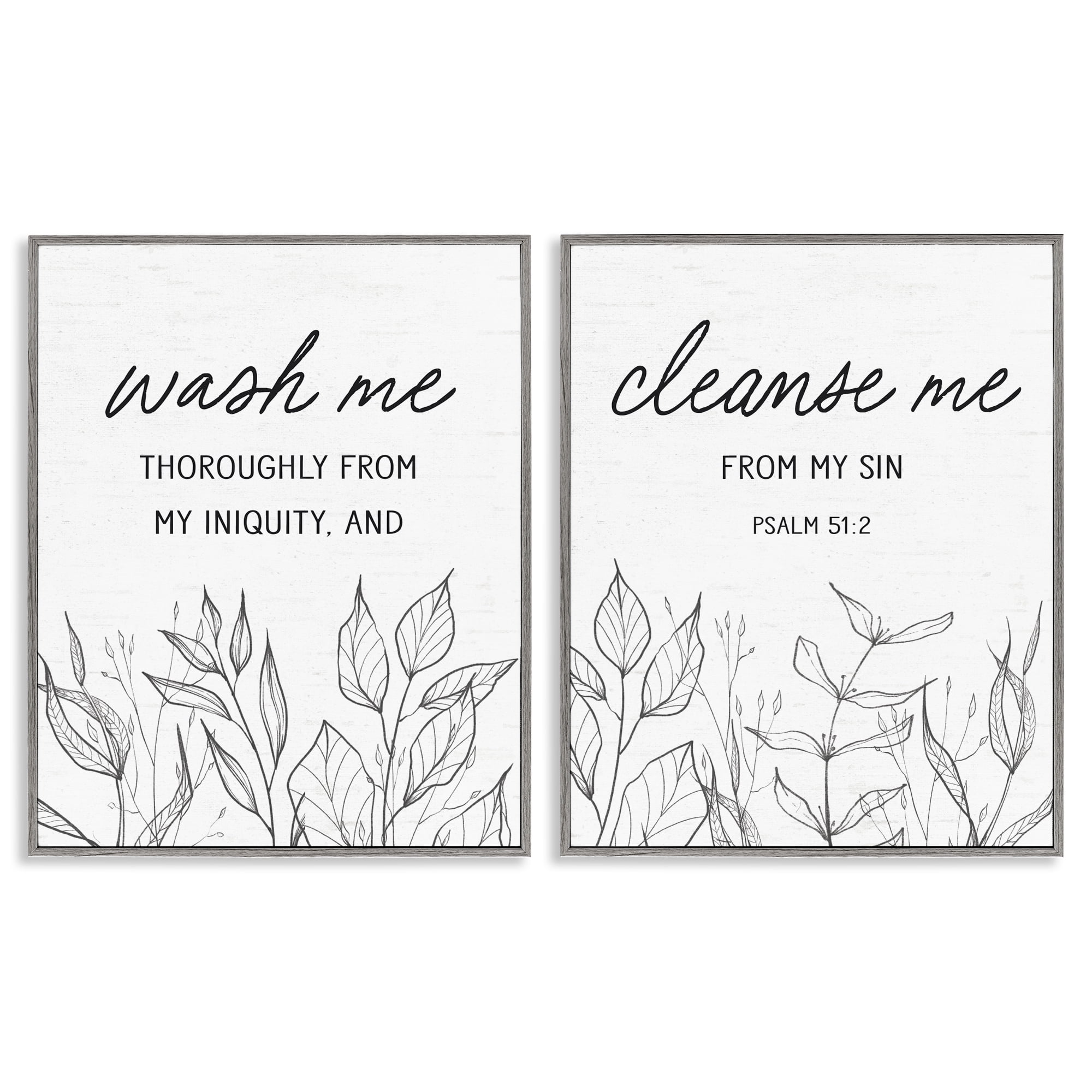 Wash & Cleanse Me Scripture 2 Piece Gray Framed Giclee Art Set, design by Lettered and Lined