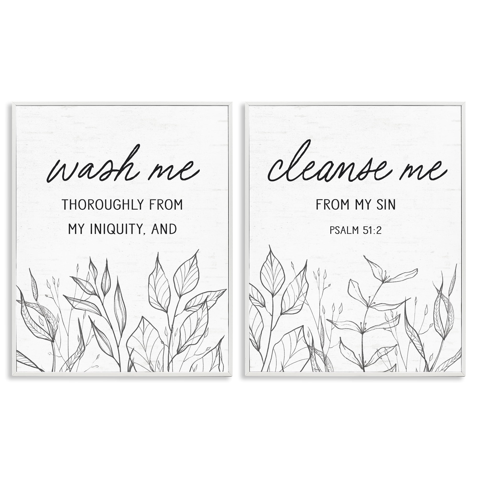 Wash & Cleanse Me Scripture 2 Piece White Framed Giclee Art Set, design by Lettered and Lined