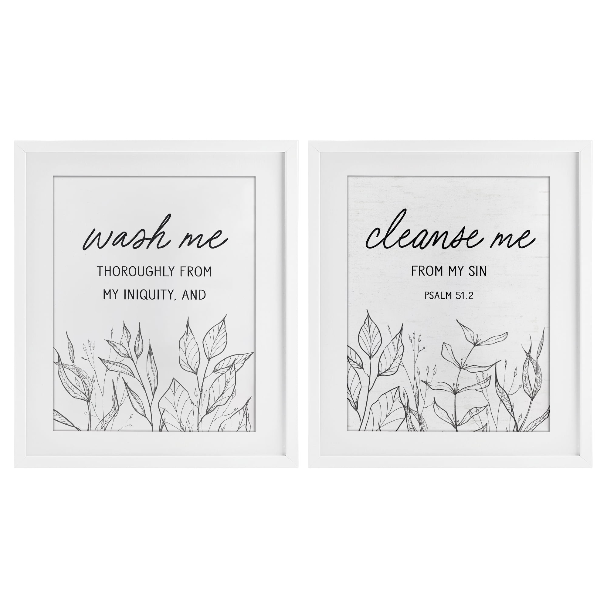 Wash & Cleanse Me Scripture 2 Piece White Framed Print Under Glass Set, design by Lettered and Lined