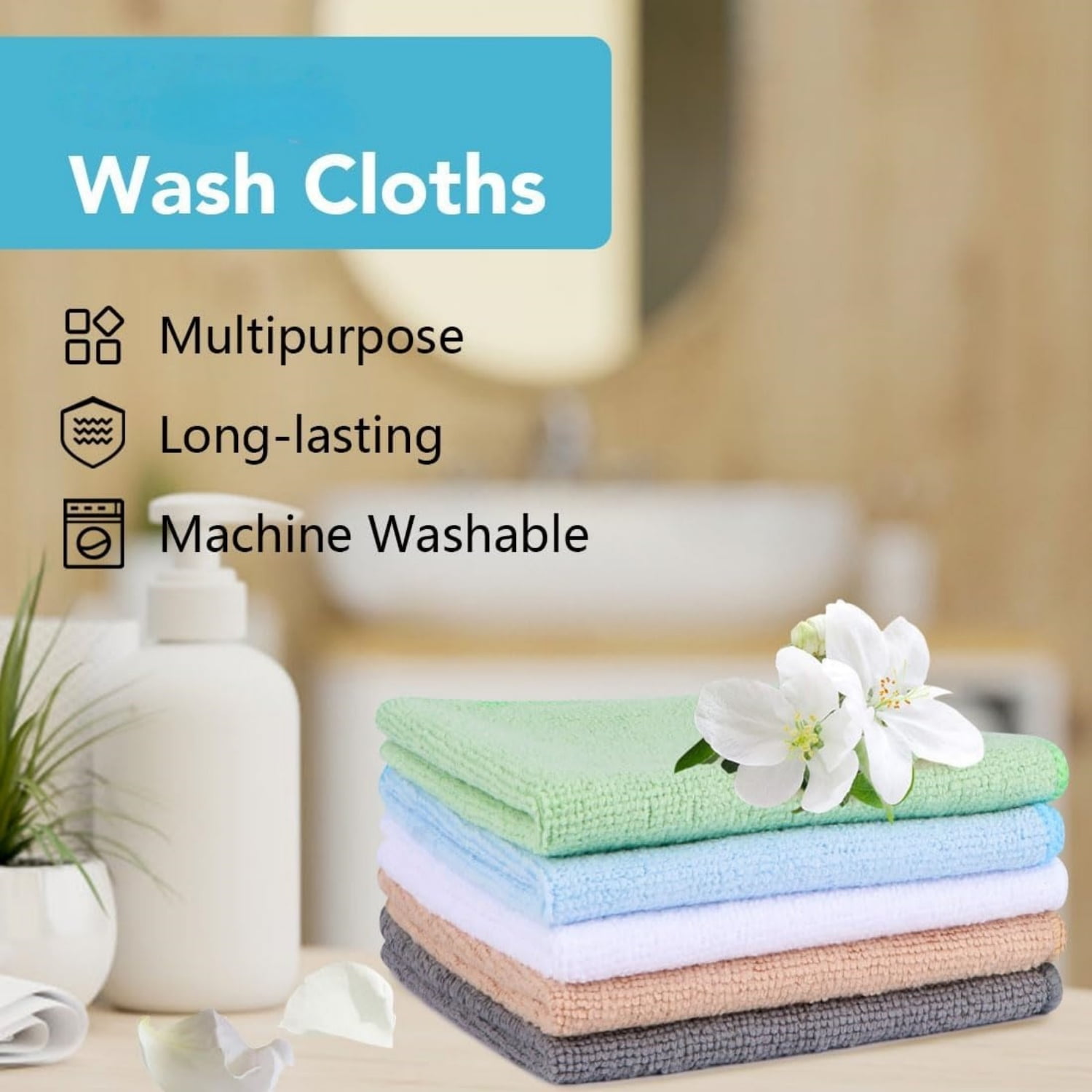 Wash Cloths Bulk Towels Set 200 Pack, Highly Absorbent and Soft Feel Microfiber Face Cloths, Multi-Purpose Washcloths & Hand Towels for Bathroom, Hotel, Spa, and Gym, 12x12 Inch, Multicolor