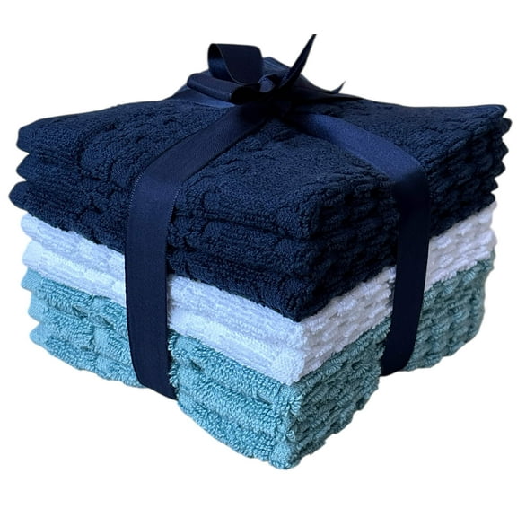 Wash Cloths Set of 8 - Checkered Design 100% Cotton Washcloths, Designed to exfoliate Your Hands, Body and face - Soft and Extra Absorbent Size 12" X 12".