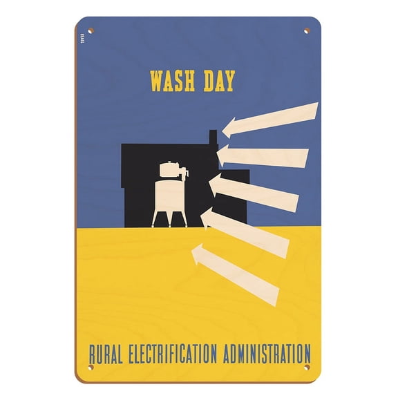 Wash Day - Rural Electrification Administration - Vintage Advertising Poster by Lester Beall c.1937 - 8 x 12 inch Vintage Wood Art Sign