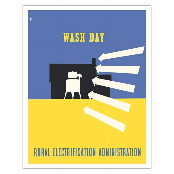 Wash Day - Rural Electrification Administration - Vintage Advertising Poster by Lester Beall c.1937 - Fine Art Matte Paper Print (Unframed) 11x14in