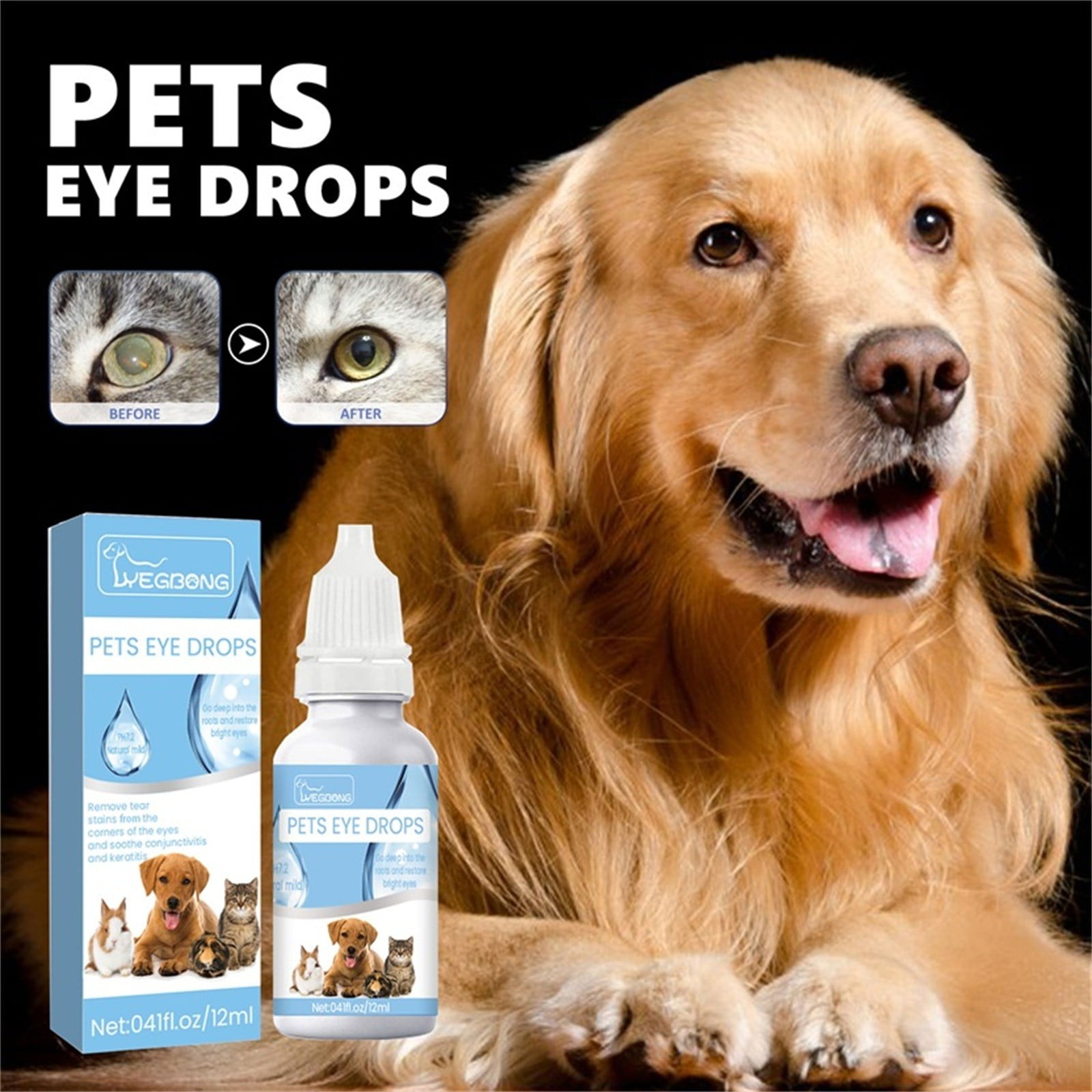 Wash Drops For Dogs And Cats With Colloidal Soothing Eye Rinse Cleaner Daily Tear Stain Remover Irritated Inflamed Dry Eyes 12ml